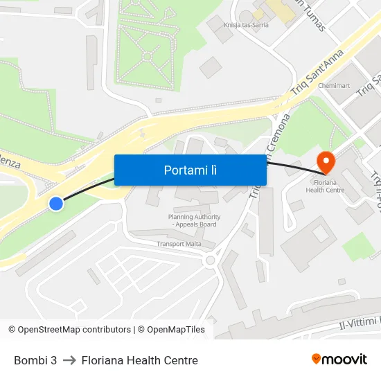 Bombi 3 to Floriana Health Centre map