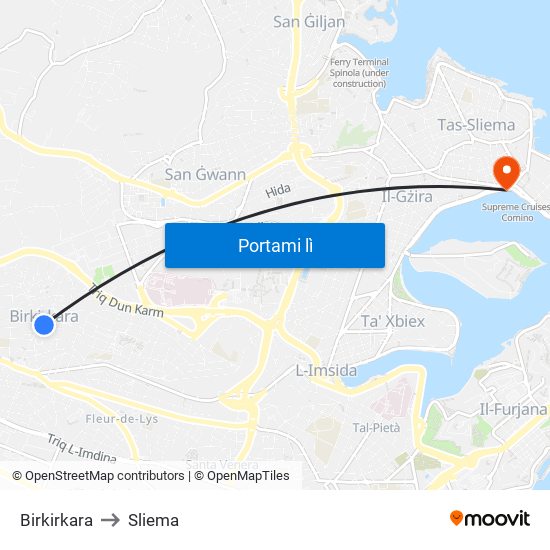 Birkirkara to Sliema map