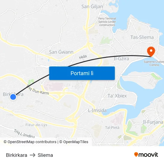 Birkirkara to Sliema map