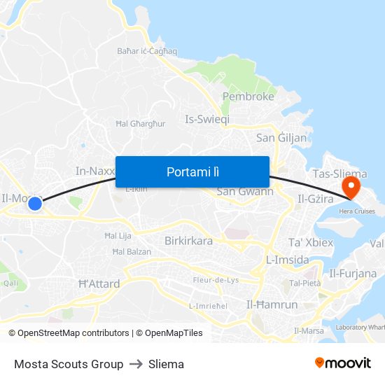 Mosta Scouts Group to Sliema map