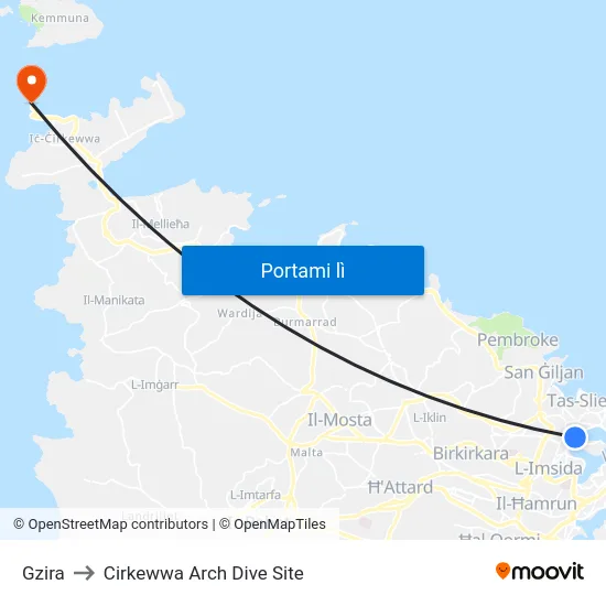Gzira to Cirkewwa Arch Dive Site map