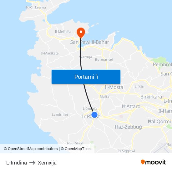 L-Imdina to Xemxija map