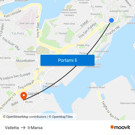 Valletta to Il-Marsa map