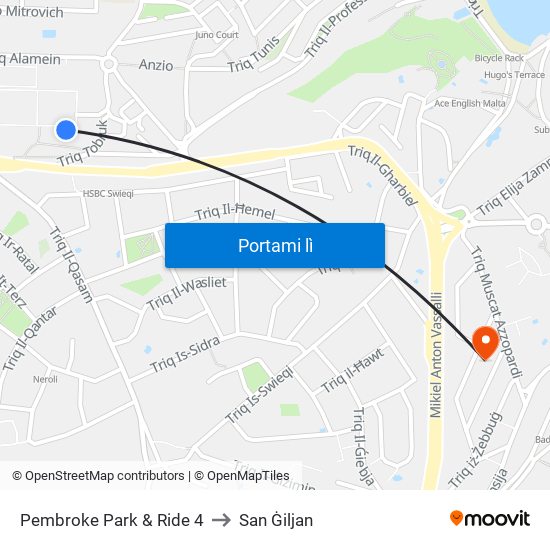Pembroke Park & Ride 4 to San Ġiljan map