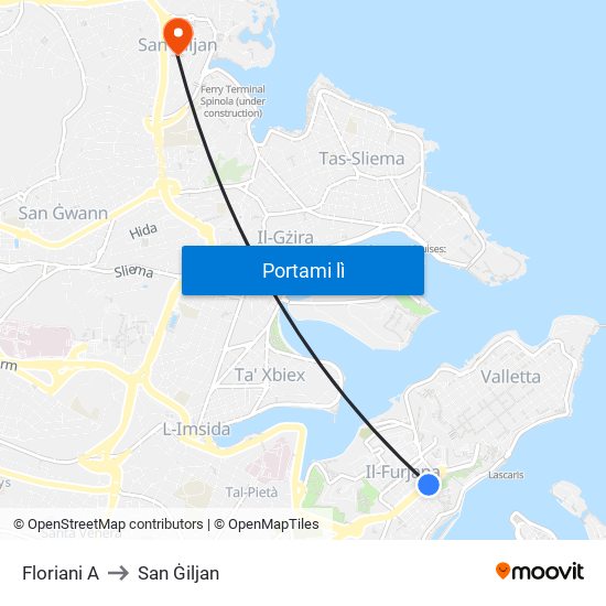 Floriani A to San Ġiljan map