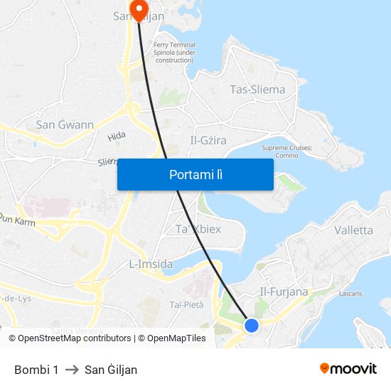 Bombi 1 to San Ġiljan map