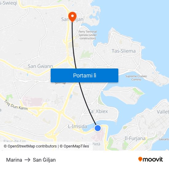 Marina to San Ġiljan map
