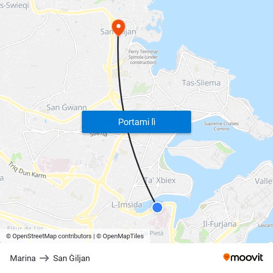 Marina to San Ġiljan map