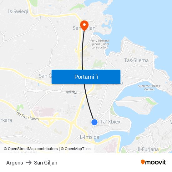 Argens to San Ġiljan map
