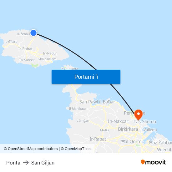 Ponta to San Ġiljan map