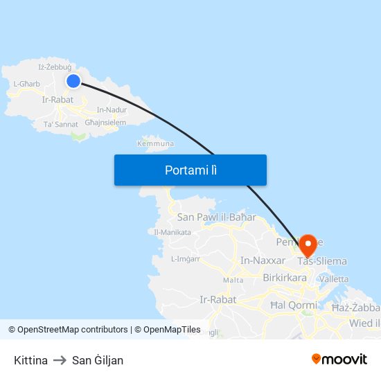 Kittina to San Ġiljan map