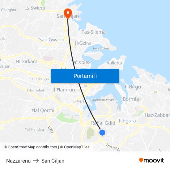 Nazzarenu to San Ġiljan map
