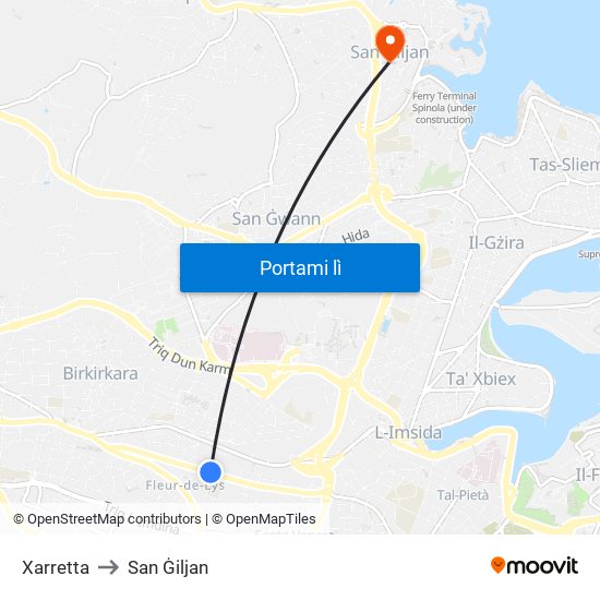 Xarretta to San Ġiljan map