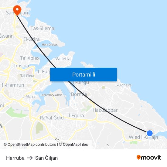 Harruba to San Ġiljan map