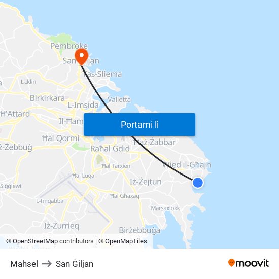 Mahsel to San Ġiljan map