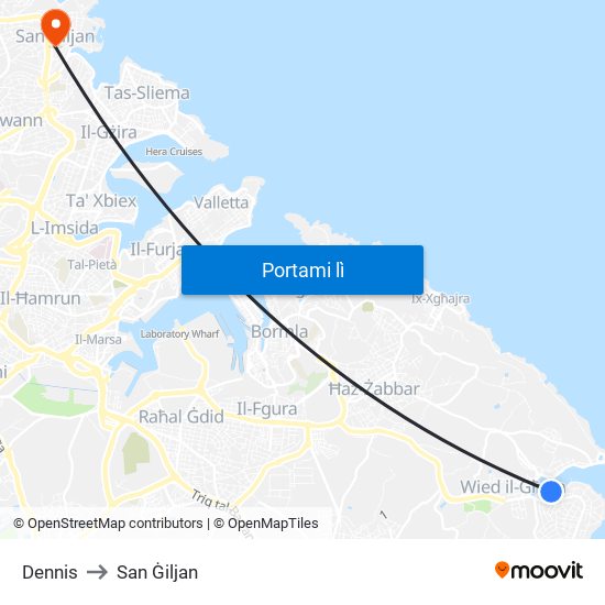 Dennis to San Ġiljan map
