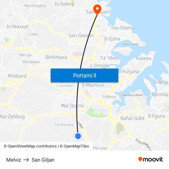 Melviz to San Ġiljan map