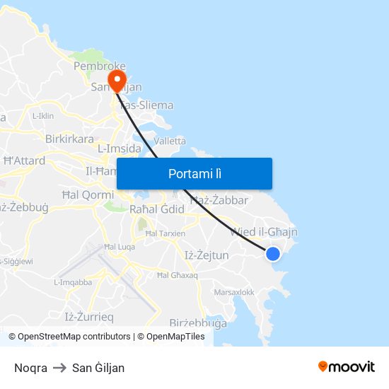 Noqra to San Ġiljan map