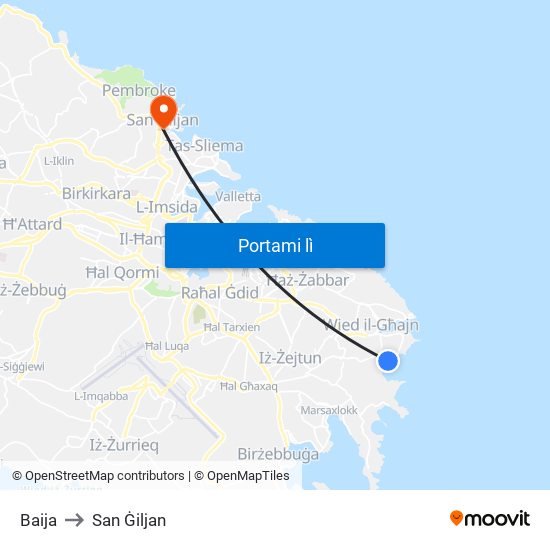 Baija to San Ġiljan map