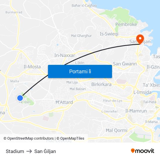 Stadium to San Ġiljan map