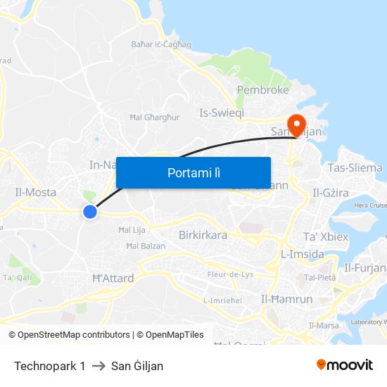 Technopark 1 to San Ġiljan map