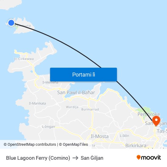 Blue Lagoon Ferry (Comino) to San Ġiljan map