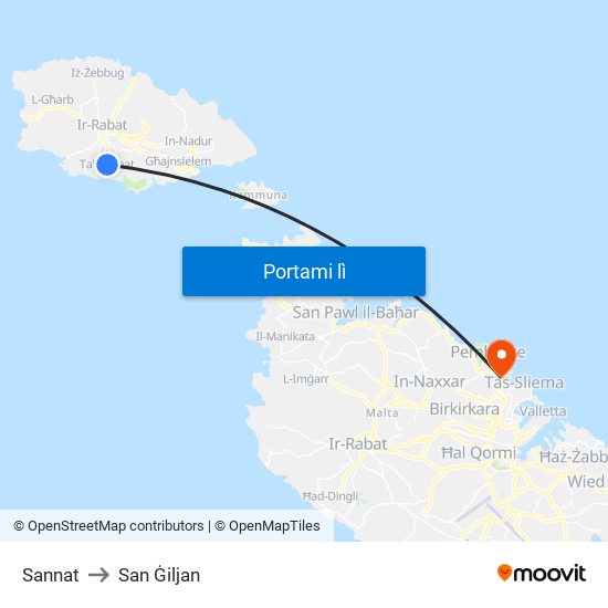 Sannat to San Ġiljan map