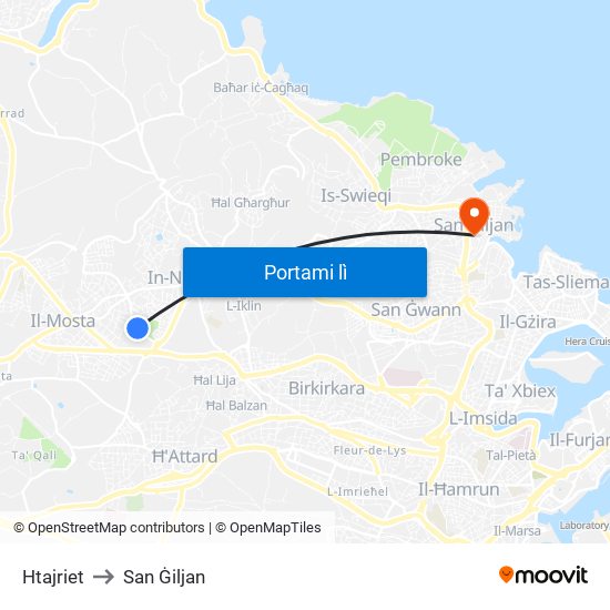 Htajriet to San Ġiljan map