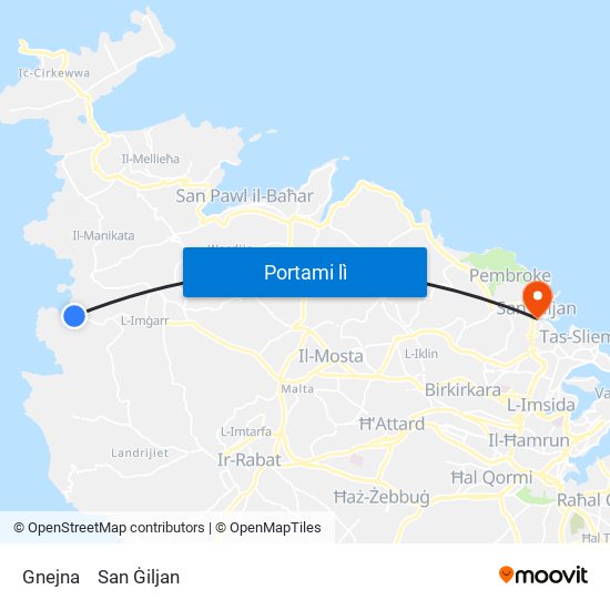 Gnejna to San Ġiljan map