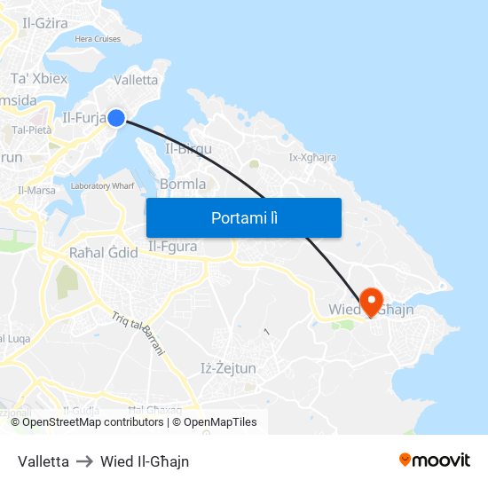 Valletta to Wied Il-Għajn map