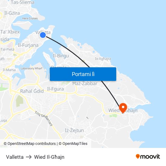 Valletta to Wied Il-Għajn map