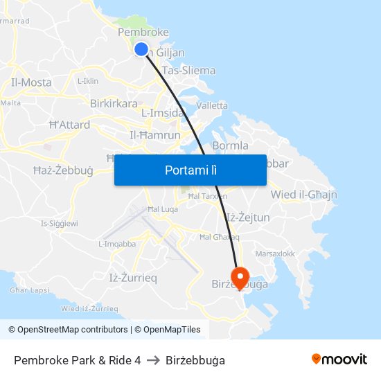 Pembroke Park & Ride 4 to Birżebbuġa map