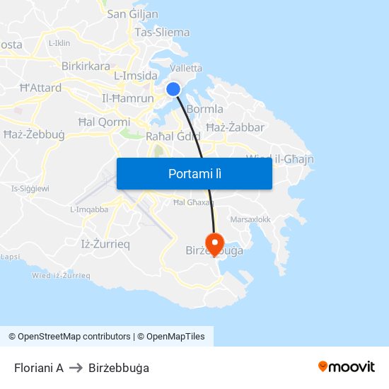 Floriani A to Birżebbuġa map