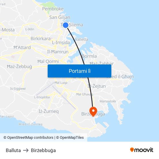 Balluta to Birżebbuġa map