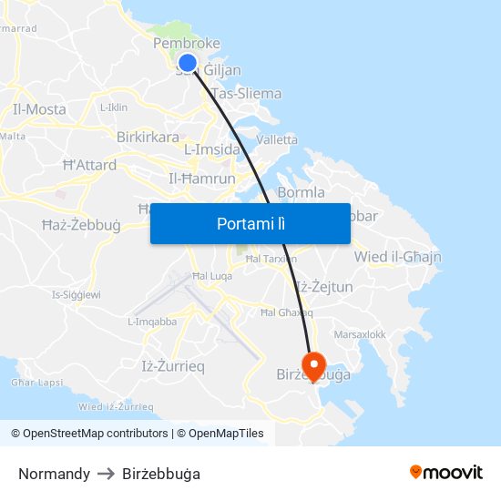 Normandy to Birżebbuġa map