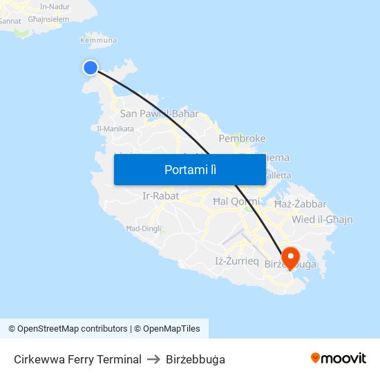 Cirkewwa Ferry Terminal to Birżebbuġa map