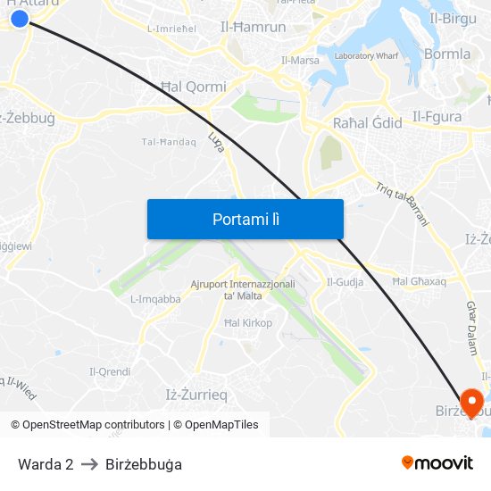 Warda 2 to Birżebbuġa map