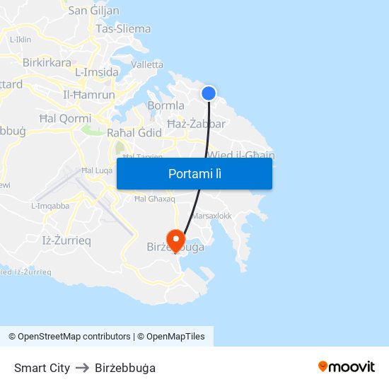 Smart City to Birżebbuġa map