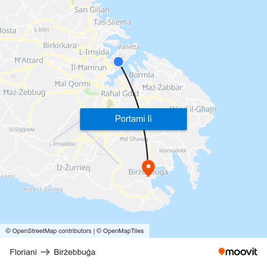 Floriani to Birżebbuġa map