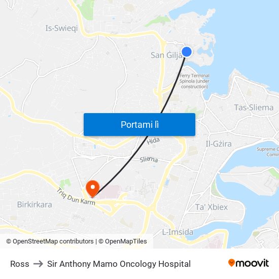 Ross to Sir Anthony Mamo Oncology Hospital map