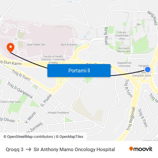 Qroqq 3 to Sir Anthony Mamo Oncology Hospital map