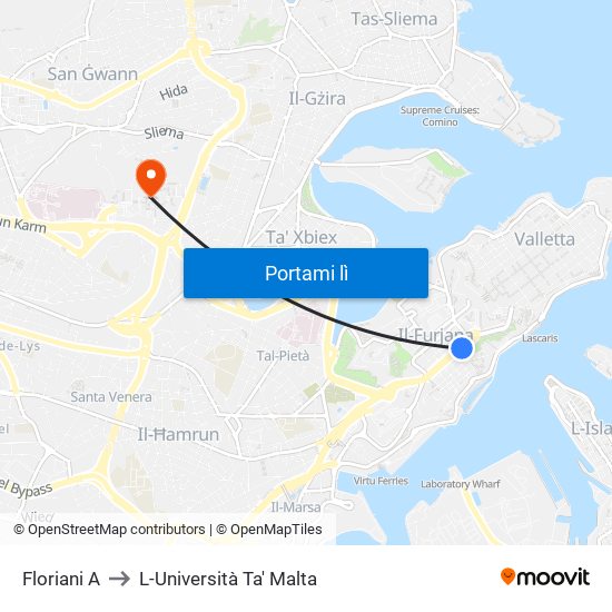 Floriani A to L-Università Ta' Malta map