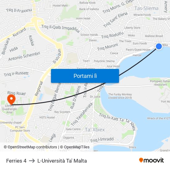 Ferries 4 to L-Università Ta' Malta map