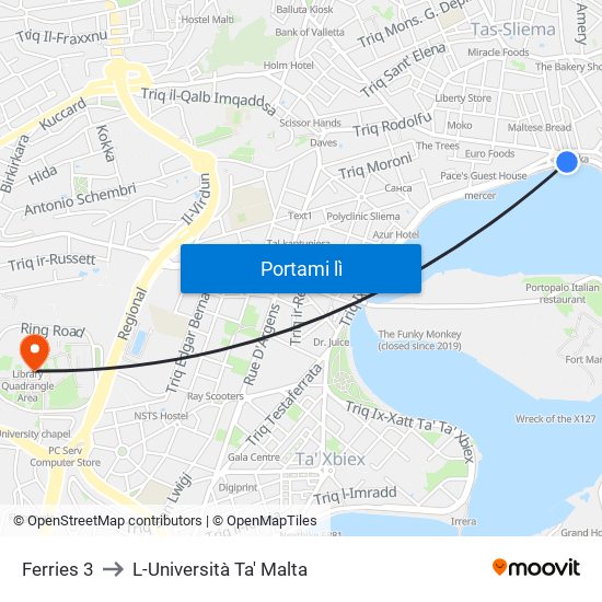 Ferries 3 to L-Università Ta' Malta map