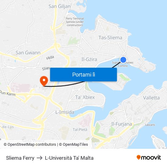 Sliema Ferry to L-Università Ta' Malta map
