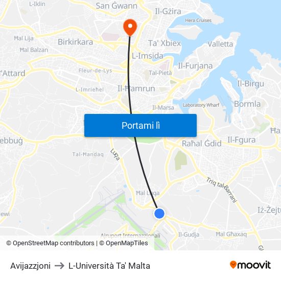 Avijazzjoni to L-Università Ta' Malta map