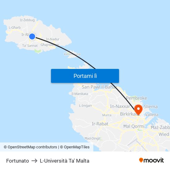 Fortunato to L-Università Ta' Malta map