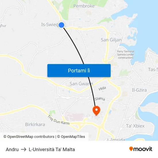 Andru to L-Università Ta' Malta map