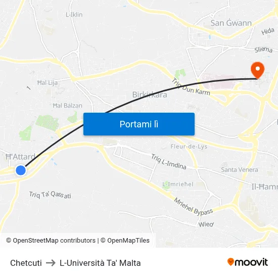 Chetcuti to L-Università Ta' Malta map