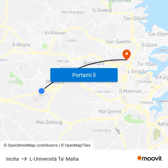 Incita to L-Università Ta' Malta map